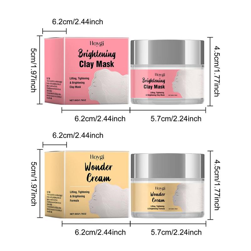 Brightening Clay Mask & Moisturizing Face Cream, 2 Counts set Oil Control Firming Face Mask & Face Cream, Face Skin Care Kit for Women & Men