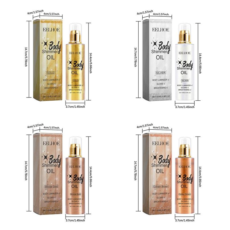 Glitter Body Oil, 4 Counts set Long Lasting Shimmering Body Glitter Oil for Christmas Gift, Body Care Product for Women & Girls, Suitable for All Skin Types