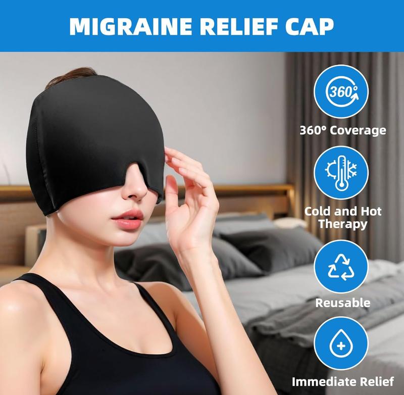 Migraine Relief Cap, 360 Wrap-Around Cold Compression Cooling Gel Hat Migraine Ice Cap, Headache Hat and Gel Ice Packs for Effective Migraine and Headache Relief Products