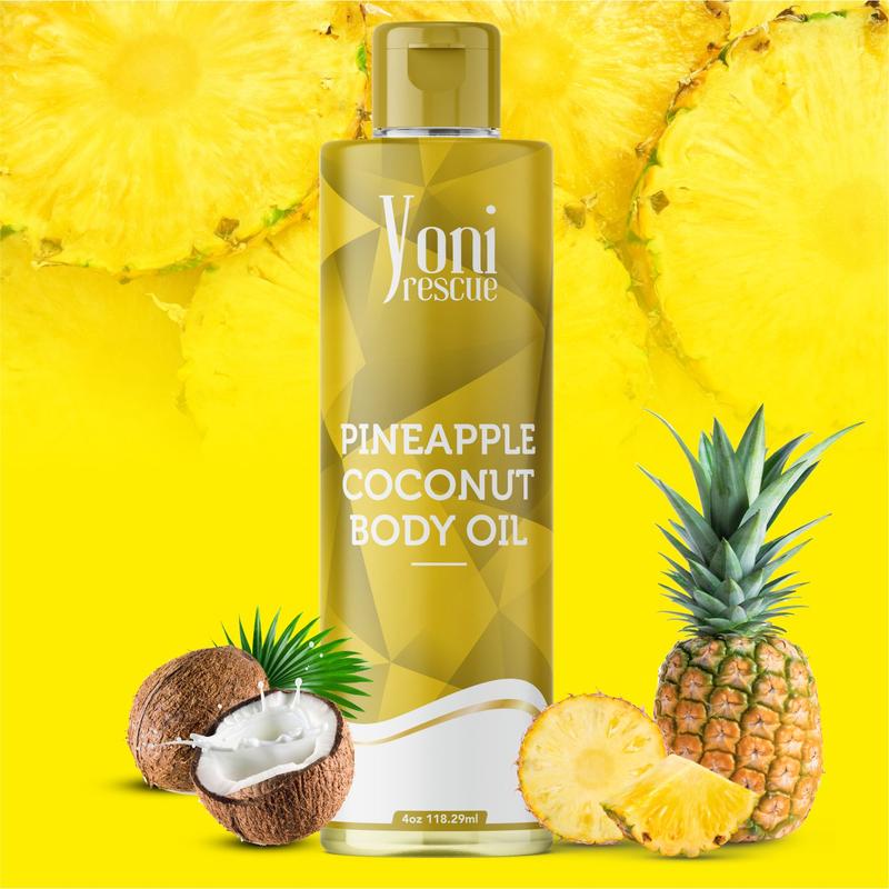 Pineapple Coconut Body Oil, 4oz, with Apricot, Jojoba, Avocado Oils & Vitamin E Oil, Fast-Absorbing, Nourishes and Hydrates Skin, Skin Repair, Body Care, Ideal for All Skin Types, Pineapple & Coconut Fragrance Moisturizer by Yoni Rescue