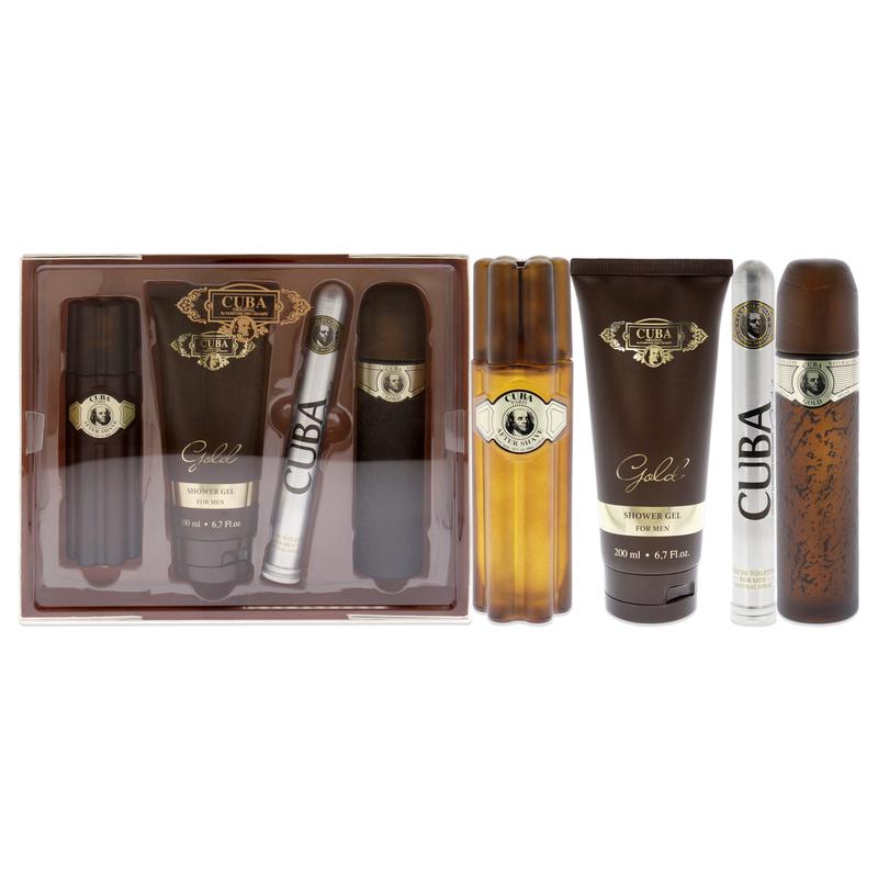 Cuba Gold by Cuba for Men - 4 Pc Gift Set 3.3oz EDT Spray, 1.17oz EDT Spray, 3.3oz After Shave, 6.7oz