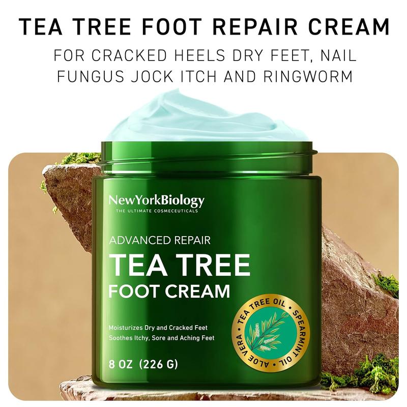 Tea Tree Oil Foot Cream for Dry Cracked Feet, Athletes Foot, Nail Fungus, Jock Itch, Ringworm, Cracked Heels and Itchy Skin - Foot Cream - 8 oz - Pack of 2