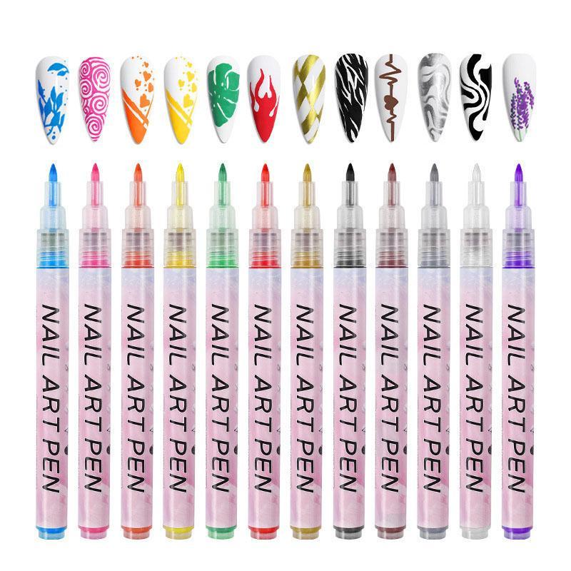 Waterproof DIY Graffiti Nail Art Pen Set, 12pcs set Colorful Acrylic Marker Pen, Professional Nail Art Tool for Women & Girls