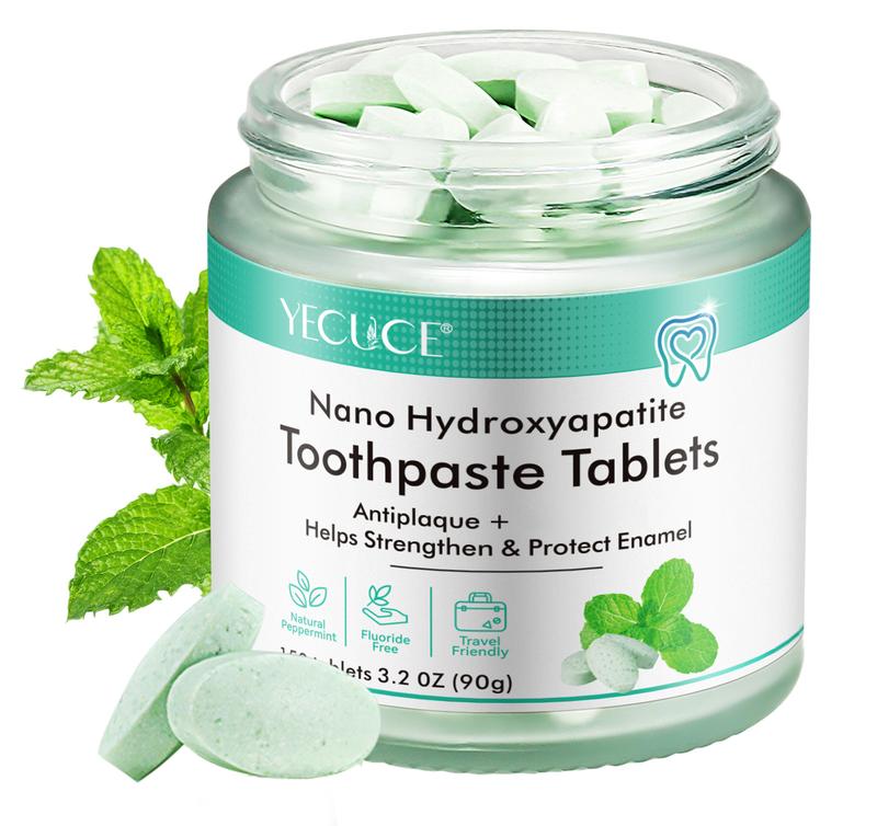 YECUCE Chewable Toothpaste Tablets, Mint Sensitive Toothpaste Tablets, Nano Hydroxyapatite, Travel Mouthwash Tablets, Eco & Portable, Strengthen Teeth, Clean Effectively 150 Tablets, 90g