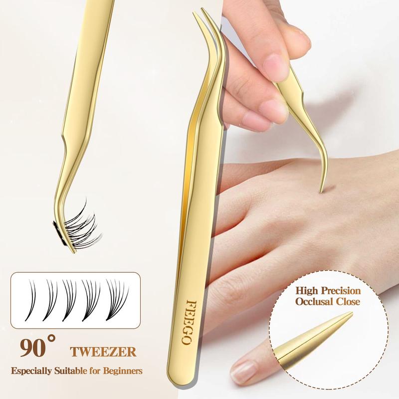 FEEGO Natural Look Lash Extensions Kit Individual Lash Clusters 9-12mm Waterproof Wispy Short C Curl Super Thin Band with Bond & Seal Tweezer for DIY Eyelash Extension at Home Beginners friendly Women&Girls Cosmetic Makeup