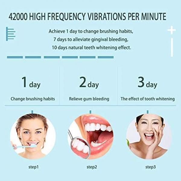 Sonic Electric Toothbrush Rechargeable Ideal for Adults Children, 6 Optional Modes IPX7 USB Fast Charging Electric Ultrasonic Toothbrush with 2 min Build in Timer & 4 Replacement Brush Heads（White）