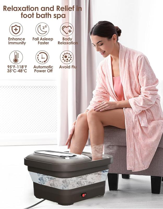 Collapsible Foot Spa with Heat, Bubble and Temp Control, Foot Bath Massager with XL Touch Screen and Massage Rollers, Foot Soaking Tub, Pedicure Foot spa for Stress Relief (Grey)