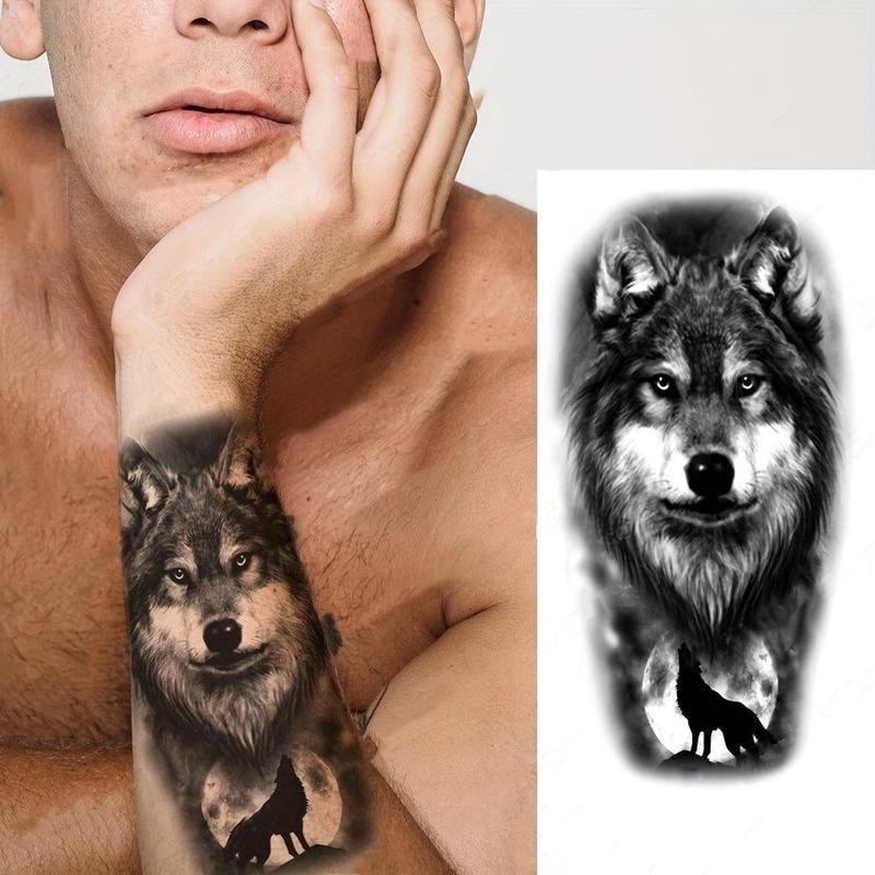 Wolf Pattern Temporary Tattoo, 1 Sheet Fake Tattoo for Women & Men, Body Art Tattoo Sticker for Adults, Realistic Tattoo for Women, Women's Tattoo, Haircut, Piercing, Party Supplies