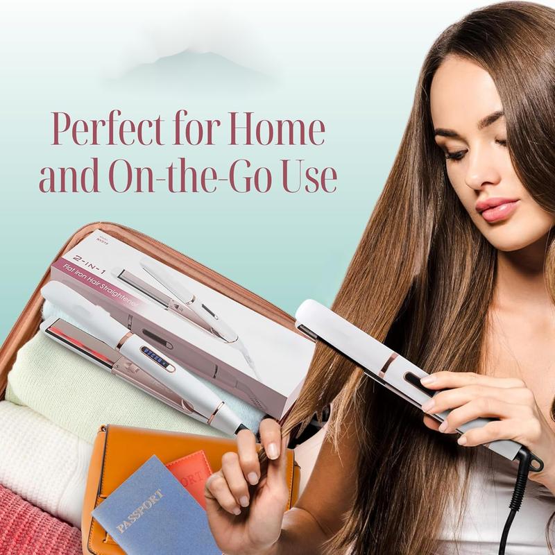 2-in-1 Flat Iron Hair Straightener and Curler - Negative Ion Technology, Anti-Frizz Ceramic Coating, 5 Heat Settings - Fast Heating Styling Tool for Versatile Looks - Portable