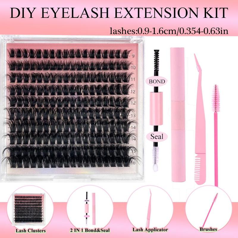 5D D Curl Thick False Eyelashes with Eyelash Extension Glue & Lashes Brush & Lashes Applicator Tool, 1 Set Mixed Length Fluffy Cluster Fake Lashes for Lashes Extensions, Eyelash Extensions Kit, Makeup Products, Fall Gift, Christmas Gift