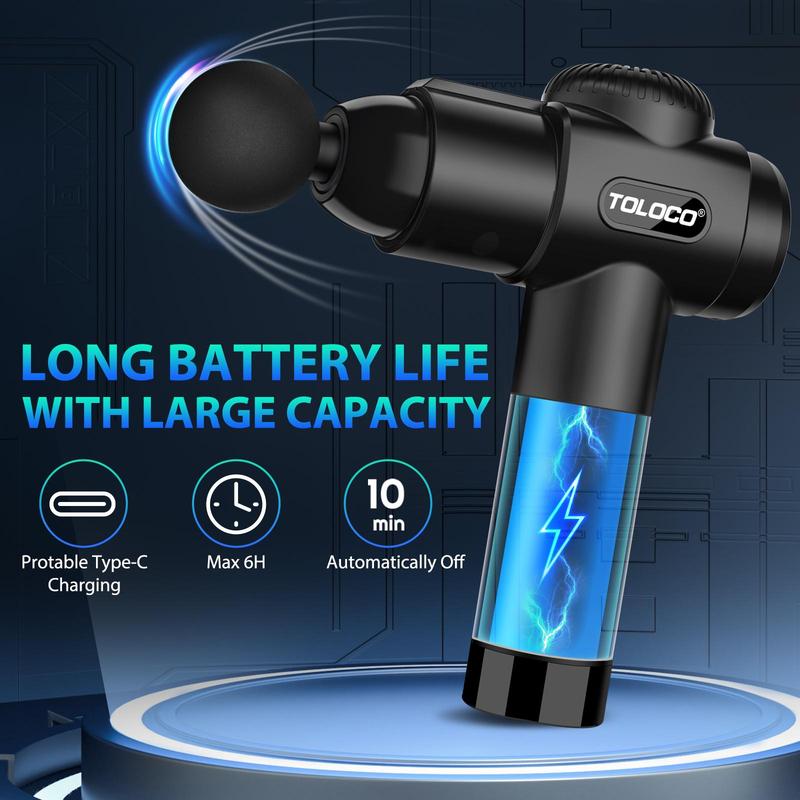 TOLOCO Massage Gun, Muscle Deep Tissue Massage Gun, Percussion massage gun with 10 replacement heads.