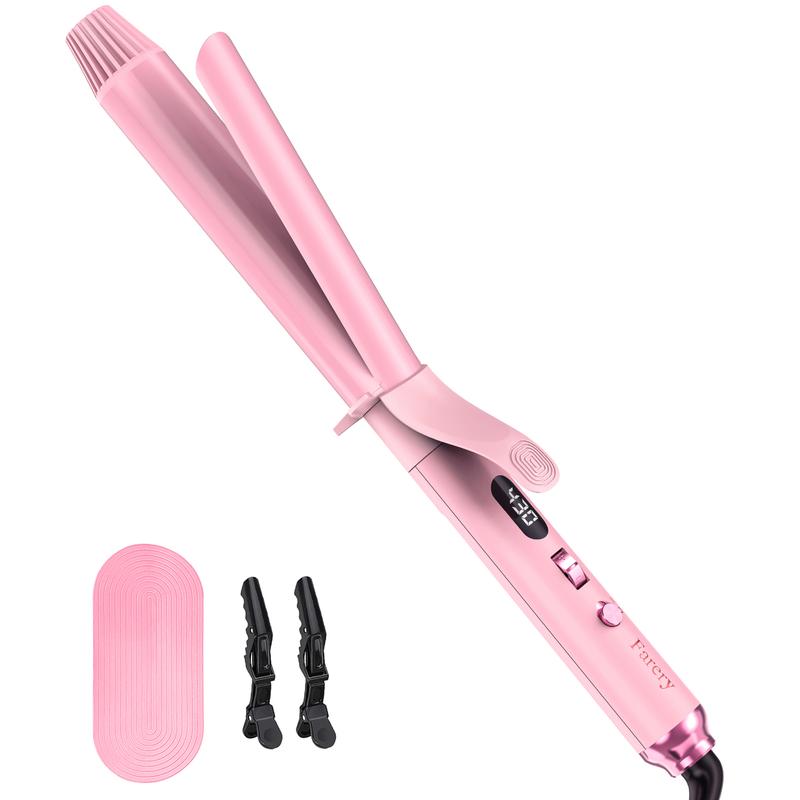 FARERY Long Barrel Curling Iron, 11 Adjustable Temp, Include Clips & Silicone Pad, Sakura Pink