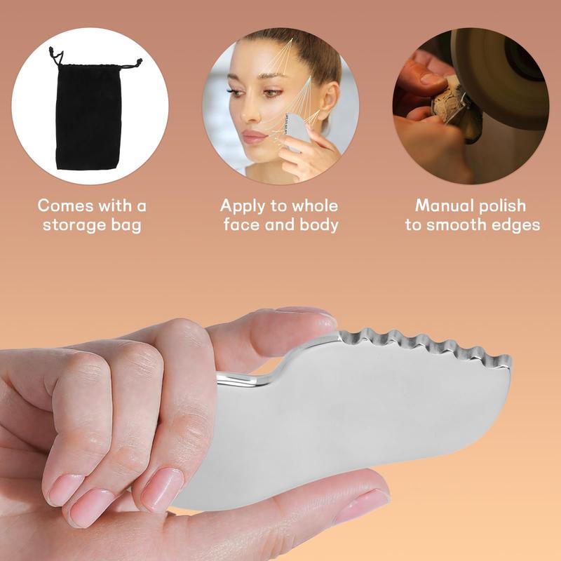 Stainless Steel Gua Sha Massage Board, Face Skin Care Massage Scraper Tool, Manual Gua Sha Lymphatic Drainage Massage Tool for Face, Neck and Around Lips with Storage Bag