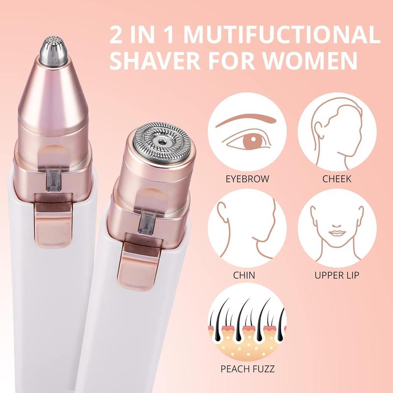 Facial - Eyebrow Hair Remover for Women: Rechargeable 2 in 1 Eyebrow Trimmer and Face Shavers for Women - Painless Electric Hair Removal Device for Face Eyebrows Peach Fuzz Lips with Light