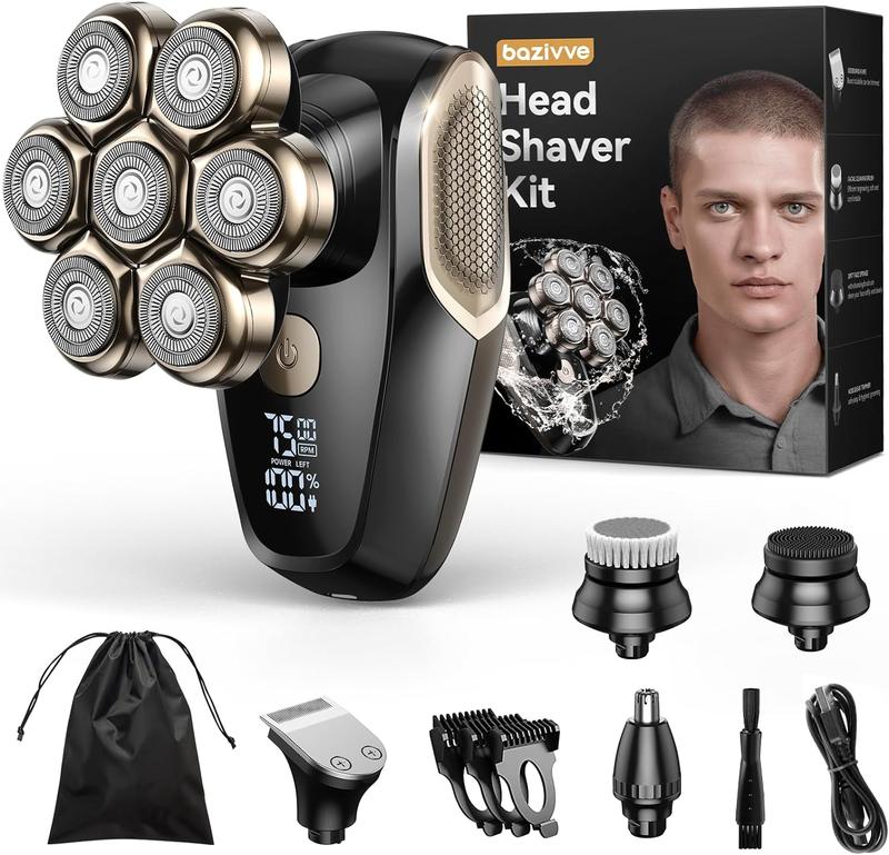 Bazivve 7D Electric Head Shavers for Bald Men,Detachable Head Shaver LED Display Dry Wet  Shavers, IPX7 Waterproof,Type-C Charge,shaver for men