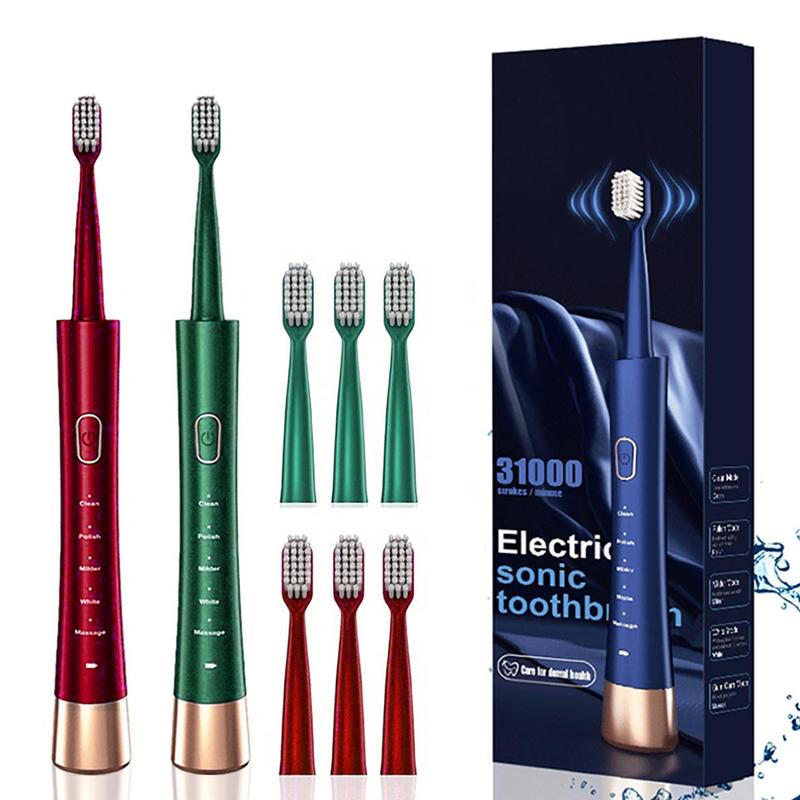 5-Mode Rechargeable Electric Toothbrush, 1 Box Waterproof Sonic Long Lasting Toothbrush with 4 Replacement Brush Heads, Oral Care Toothbrush for Adults