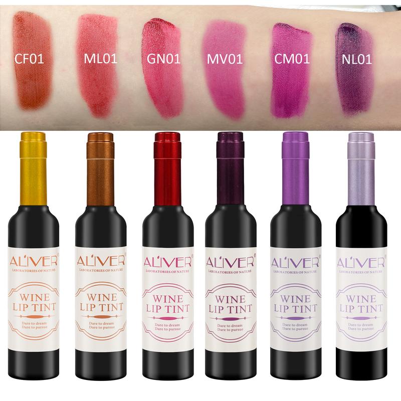 Aliver 6 Colors Wine Lip Tint, Wine Lipstick, Natural Liquid Lipstick Long Lasting Mini Make Up Lip Gloss Matte Lip Sticks Wine Bottle  0.24 Ounce (Pack of 6)