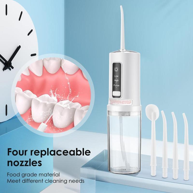 Portable Rechargeable Oral Irrigator, 1 Box 240ML Electric High-pressure Oral Irrigator with 4 Counts Nozzles, Water Flosser for Teeth, Electric Teeth Cleaner, Daily Water Flosser for Home & Travel, Gift for Christmas, Winter Gift