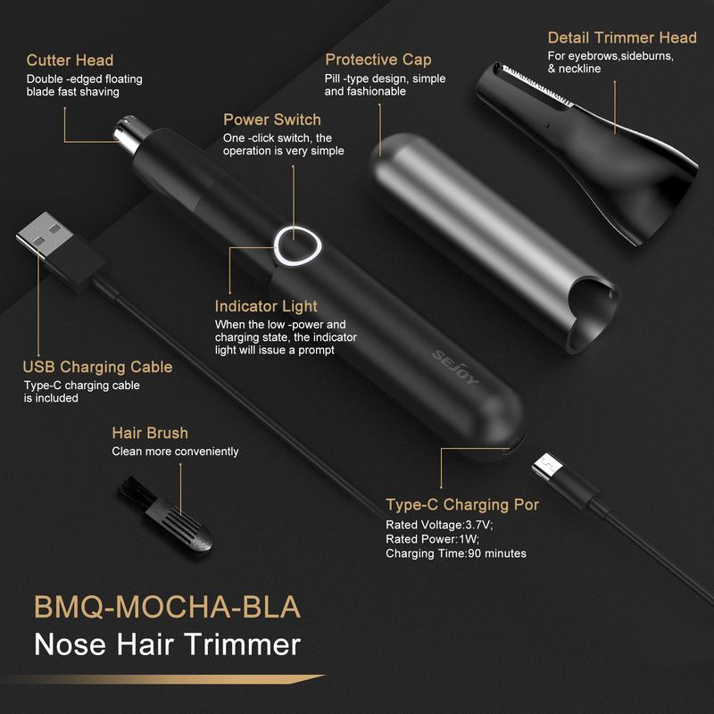 Sejoy Electric Ear and Nose Hair Trimmer Mocha N Painless Eyebrow Removal Clipper for Men Women Waterproof Nostril Hair Cleaner