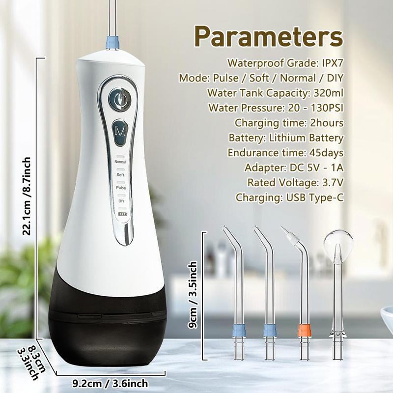 Portable Water Flosser, 1 Set Rechargeable Water Flosser with 3 Replaceable Nozzles, IPX7 Waterproof Oral Irrigator for Home & Travel