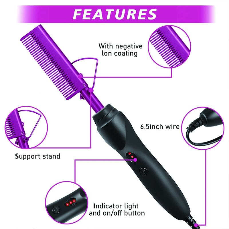 27 Counts Ceramic Hot Comb Hair Straightener for Wigs and Natural Hair - Curling Iron and Pressing Comb Kit for Silky Styles