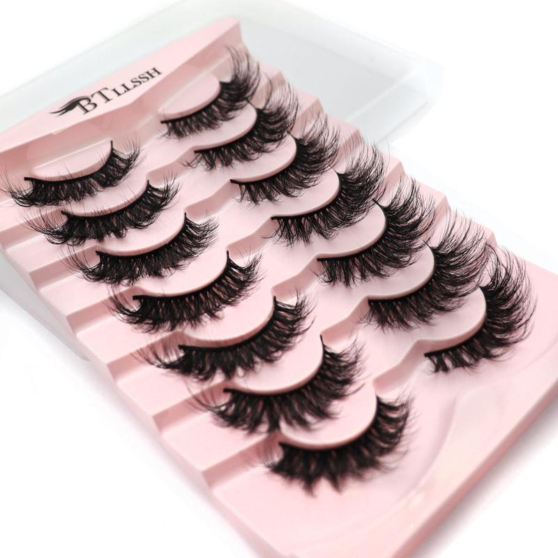 Fluffy False Eyelashes, Wispy 19mm Faux Cluster Lashes, Natural Curling Eye Makeup Strip Lashes for Women & Girls Eye Makeup Enhancement