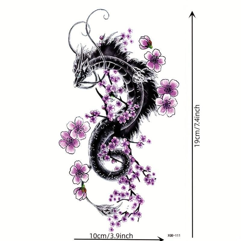 Creative Dragon & Flower Pattern Temporary Tattoo Sticker, 1 Count Waterproof Temporary Tattoo, Body Art Decoration for Adults