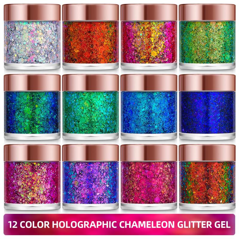 Color Changing Glitter Gel, Long Lasting Body Glitter Gel, Sparkling Makeup Gel for Face Hair Eyes Lips Body, Cosmetic Festival Party Accessories, Christmas Gift