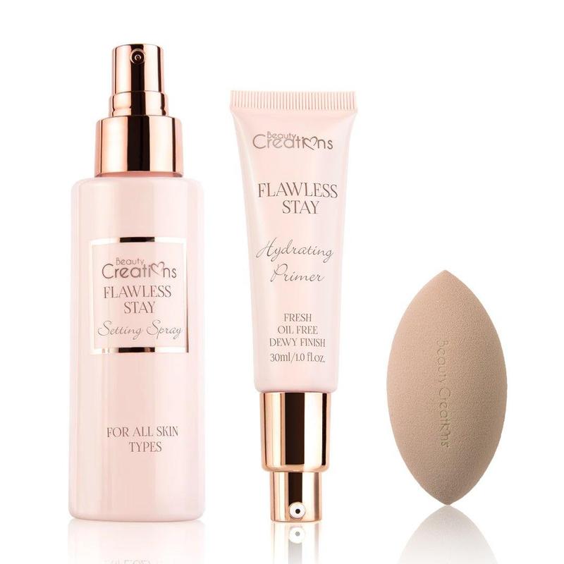 Beauty Creations Flawless Stay All You Need Prep & Prime Set with Setting Spray, Primer & Blending Sponge for Makeup Application