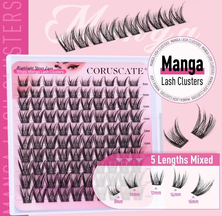 Wispy Lash Clusters Manga Eyelash Clusters, Natural Individual Lashes C Curl Spiky Cluster Eyelash Extensions, 8-16 mm False Eyelashes Anime Lash Extension Natural Look DIY Lashes by CORUSCATE