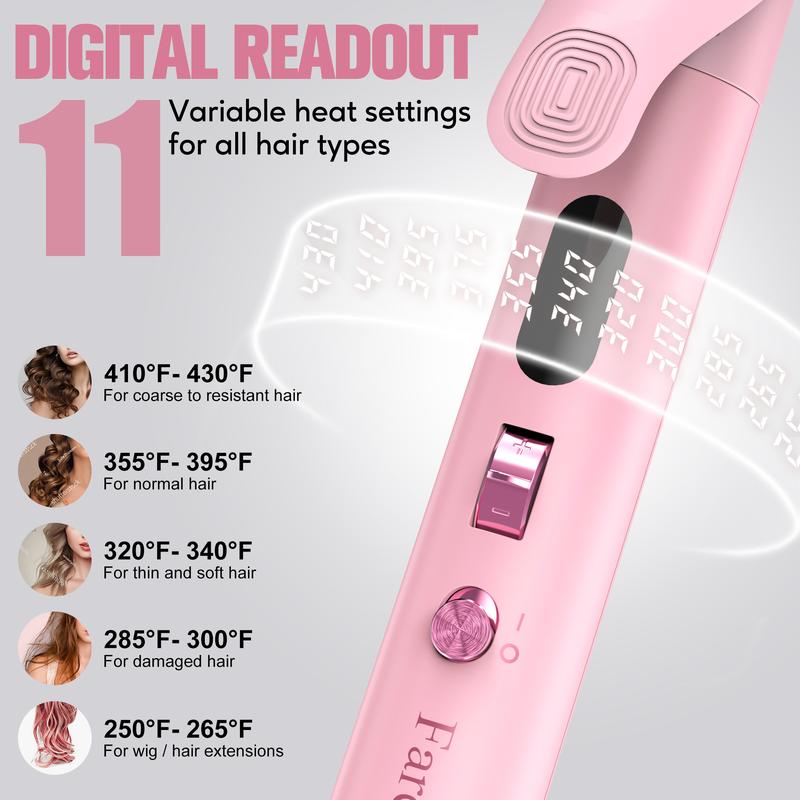 FARERY Long Barrel Curling Iron, 11 Adjustable Temp, Include Clips & Silicone Pad, Sakura Pink