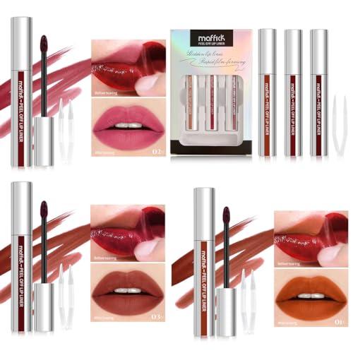 3PCS Peel Off Lip Liner Set,Long Wear Tattoo Lip Liner with Tweezer,Peel Off Lip Stain Tattoo with Matte Finish,Long Lasting,Waterproof,Transfer-proof,Highly Pigmented Color,For All Skin Types