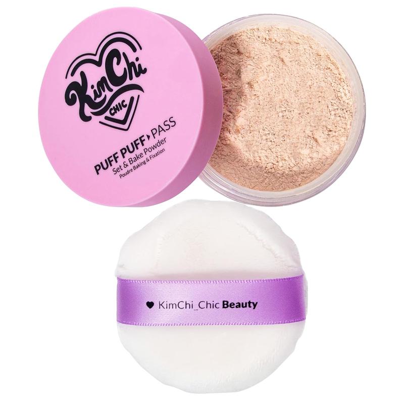 Kimchi Chic Beauty Puff Puff Pass Set and Bake Powder, Puff, Soft Natural Face Makeup for Uneven Skin Tone, Translucent Lightweight Synthetic Airbrush