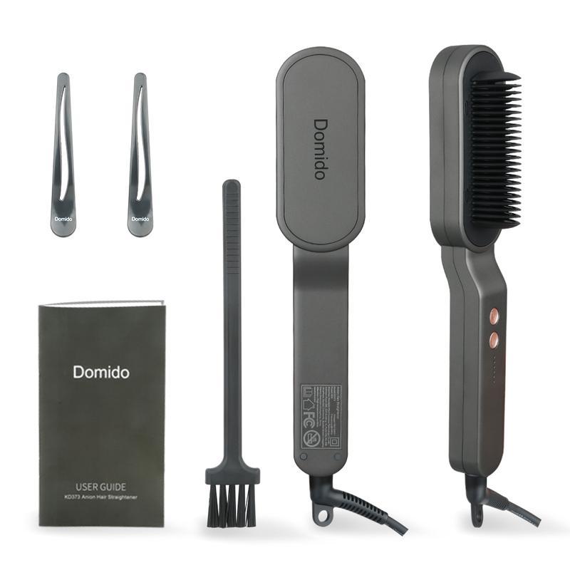 DOMIDO Ultimate Negative Ion Hair Straightener Comb - Frizz-Free, Smooth Hair with 5 Temp Settings & Dual Voltage Comfort straightening brush flatiron affordable hot comb hairstraightenerbrush