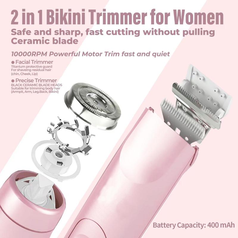 Electric Hair Trimmer for Women, 1 Box Rechargeable 2 in 1 Body & Facial Diffuser Hair Removal Double Head Trimmer for Face Underarm Legs, Christmas Gift