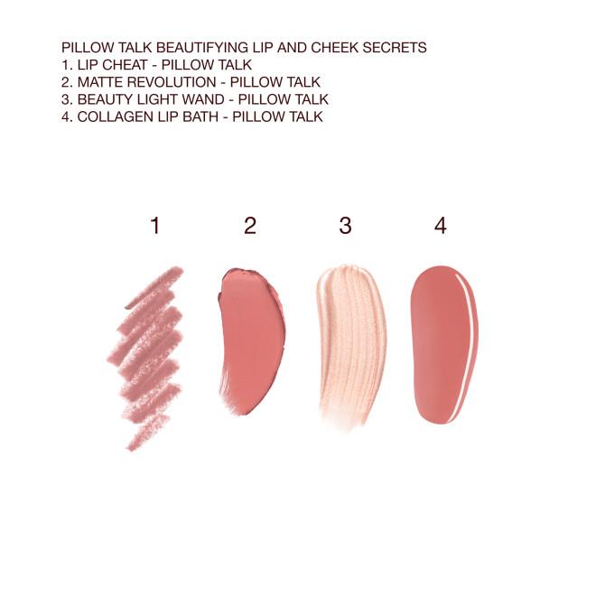 Charlotte Tillbury Pillow Talk Beautifying Lip and Cheek Secrets Set with Matte Lipstick, Lip Liner, Gloss, and Beauty Light Wand - Lipgloss