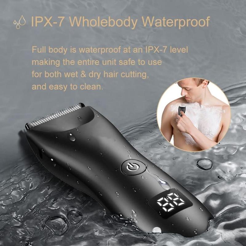 Electric Hair Trimmer for Men, 1 Box Waterproof Body Hair Trimmer Grooming Kit with LCD Display & Recharge Dock, Safety Hair Removal Tool for Men