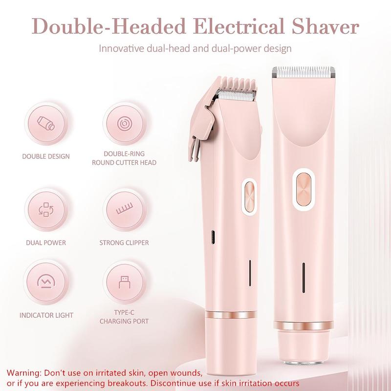 Electric Trimmer for Women, 1 Count Rechargeable 2 in 1 Body and Facial Epilator, Dual Heads for Painless Trimming of Face, Underarms and Legs