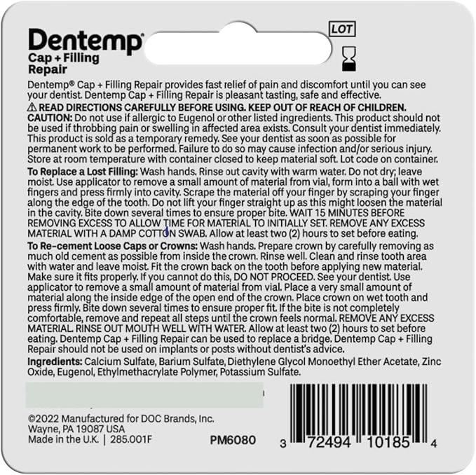 Dentemp Maximum Strength Loose Cap and Lost Filling Repair - Denture Repair Kit for Instant Pain Relief