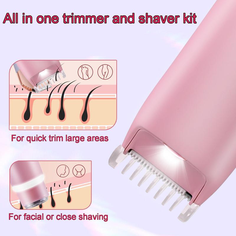 Bikini Trimmer for Women, 2-in-1 Electric Razor for Womens, Rechargeable Electric Shaver for Legs Arms Pubic Body Hair Trimmer (Pink) bikini trimmer Rechargeable Electric