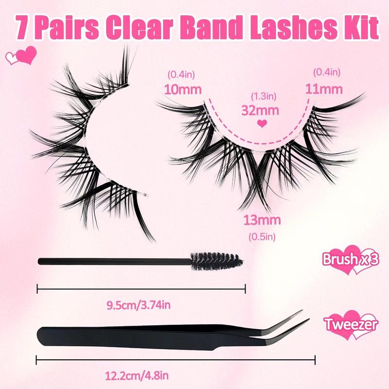 Natural False Eyelashes, 7 Pairs Natural Curling Eye Makeup Strip Lashes & 3 Counts Brushes & 1 Count Tweezers, Full Volume Eyelash for Lashes Extensions, Volumized False Eyelashes for Women and Girls Eye Makeup Enhancement, Christmas Gift