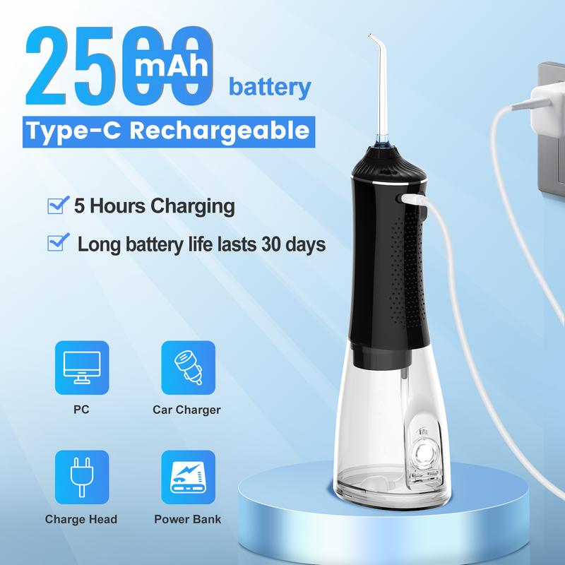 H2ofloss Water Flosser 300ML - 5 Modes, IPX7 Waterproof, Cordless Oral Irrigator P11-Black