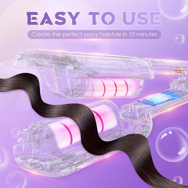 Rovy Wave Curling Iron - Anti-Scald Hair Crimper, 2 Barrel Ionic Waver for Women, 1.25