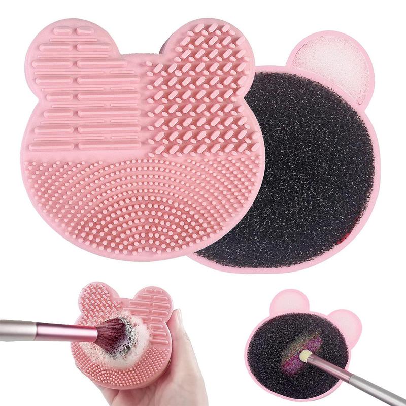 Makeup Brush Cleaning Pad With Cleaning Sponge, 1 Set 2-in-1 Design Silicone Cleaning Pad For Beginner, Makeup Tool Cleaner