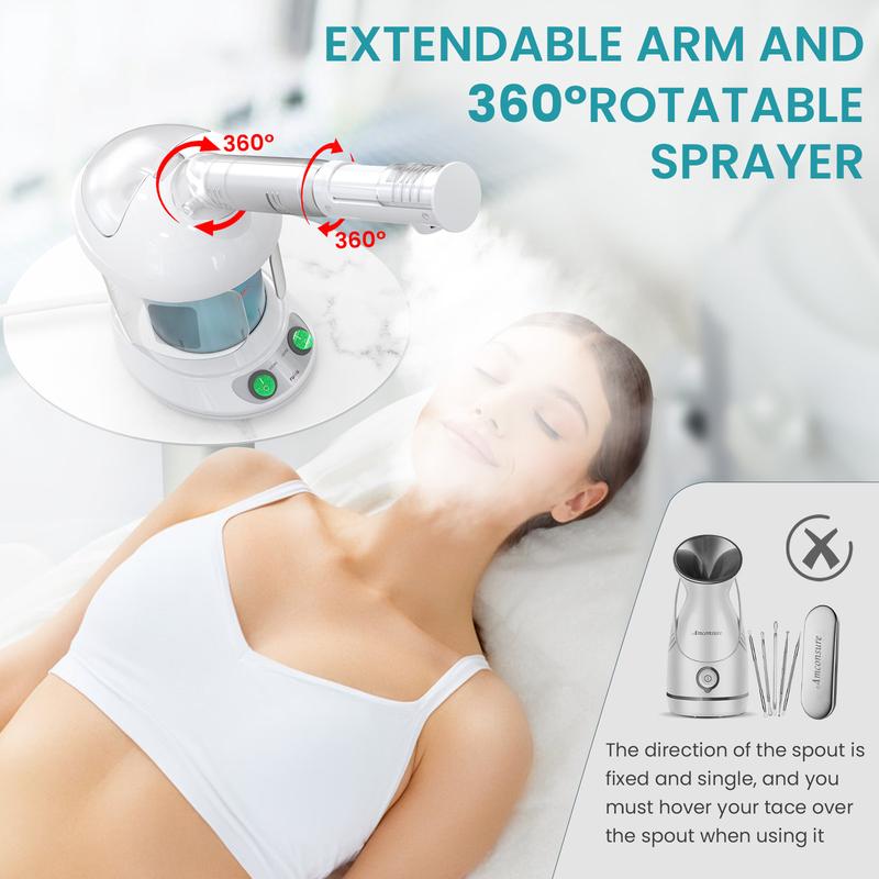 Fulog Portable Facial Steamer, Summer Comfort - Nano Ionic Face Steamer with Extendable 360° Rotating Arm - Portable Facial Steamer for Personal Care at Home or Salon,Perfect Gift Christmas,Thanksgiving Day