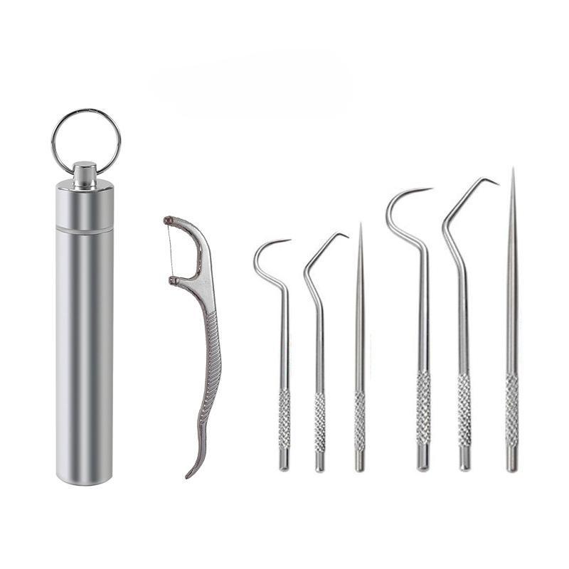 Stainless Steel Toothpick Tool Set, 7 Counts set Portable Oral Teeth Cleaning Tool Set, Multifunctional Toothpick Tool Set for Home & Travel