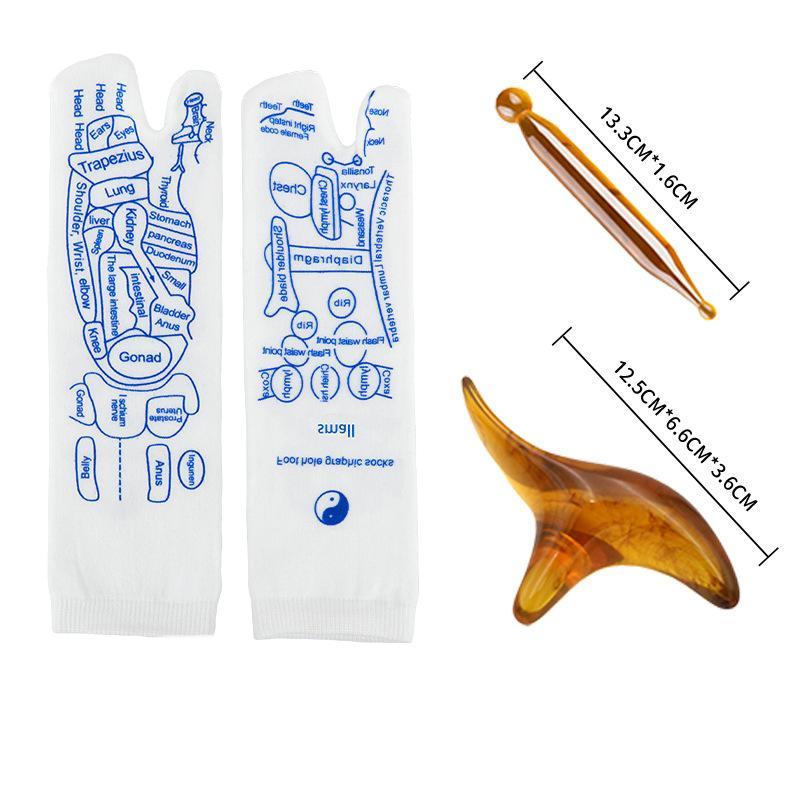 Reflexology Socks with Trigger Point Massage Tool, 1 Pair Acupressure Reflexology Foot Massage Socks, Foot Massage Socks with 2 Counts Massage Tools, Manual Massage Kit