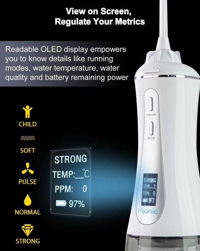 Livestream Special - Buy 1 Get 1 Free - MySmile Cordless Advanced OLED Display Oral Irrigator Water Flosser - 5 Pressure Modes, 350ML Water Tank, IPX7 Waterproof, Magnetic Charging(Result May Vary)