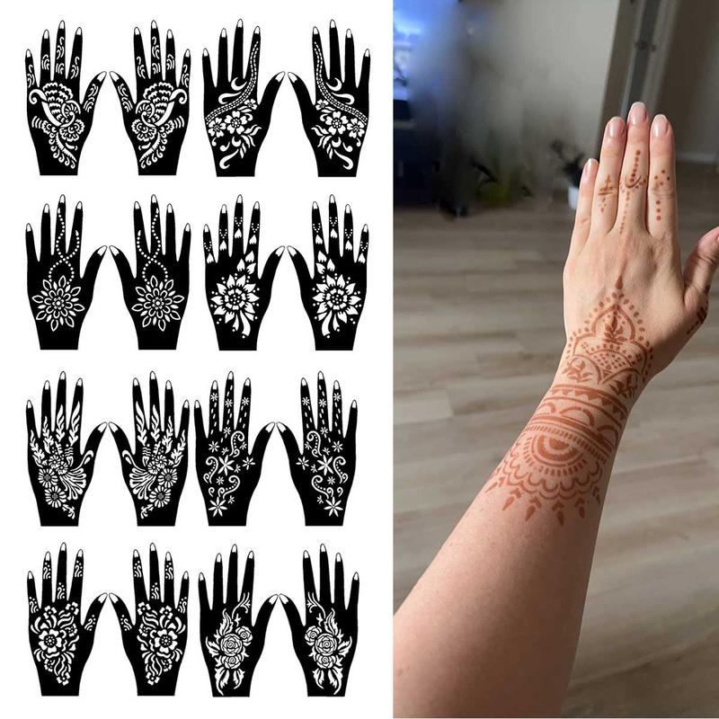 Body Art Stencil Templates, 16 Sheets Temporary Tattoo Stencils, Versatile Designs Template for Tattoo Glitter & Airbrush Body Art