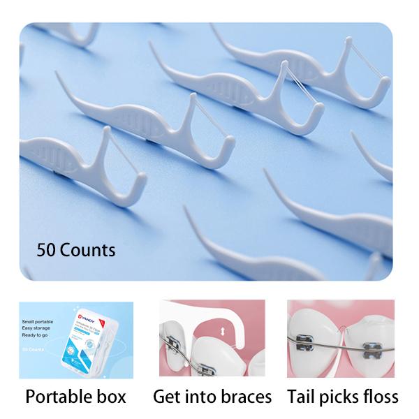 Flosser for Braces, Orthodontic Floss Picks, Twin-line Flosser Deep Clean,  Care Floss Picks-50 Counts in Portable box, Oral Hygiene Cleanser, Flossing Comfort Oral Care Floss Picks with Case Floss Picks with Case